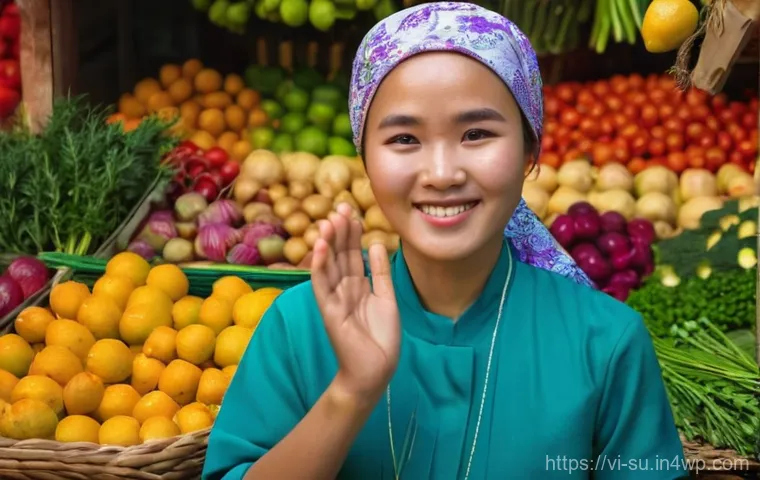 상황 이해를 통한 커뮤니케이션 효율성 향상 - **Prompt: "A vibrant indoor Vietnamese market scene at golden hour. A young Vietnamese woman in her ...