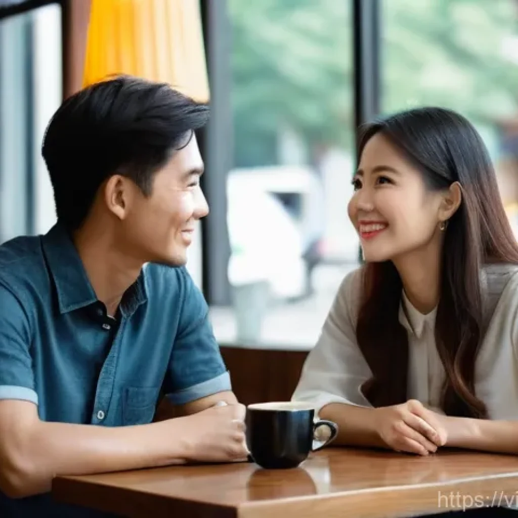 상황별 커뮤니케이션의 개선 방안 - **Prompt 1: Sincere Listening in a Modern Cafe**
A contemporary, candid photo of two Vietnamese ...