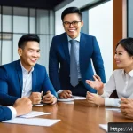 Home 19 상황 맥락화 커뮤니케이션의 국제적 사례 - A diverse group of Southeast Asian business professionals engaged in a meeting, showing gentle hand ...