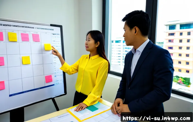 Home 17 상황 분석 후 커뮤니케이션 전략 세우기 - Photorealistic Vietnamese business team in a bright modern Ho Chi Minh City office, three colleagues...